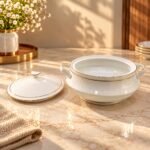 Ceramic Donga with Lid with Gold Line, 2000 ml, Single Piece, Mona Shape