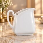 White Ceramic Creamer in Zen Shape, 220 ml, Single Piece Creamer, For Milk, Tea and Coffee