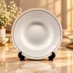 Ceramic 9″ Soup Plate / Pasta Plate with double gold line, Set of 2, Plain White with double gold line