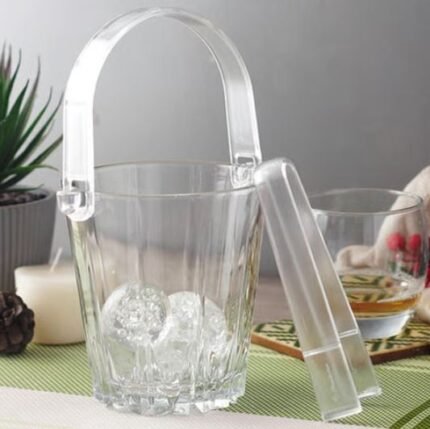 PASABAHCE Karat Tapering Ice Bucket with Tong, Ice Bucket with crystal waves on body, 815 ml