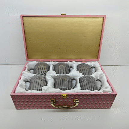 Arsh Tea / Coffee Mugs, Set of 6, 180 ml, Luxury Box Packing with briefcase handle, Pearl Grey