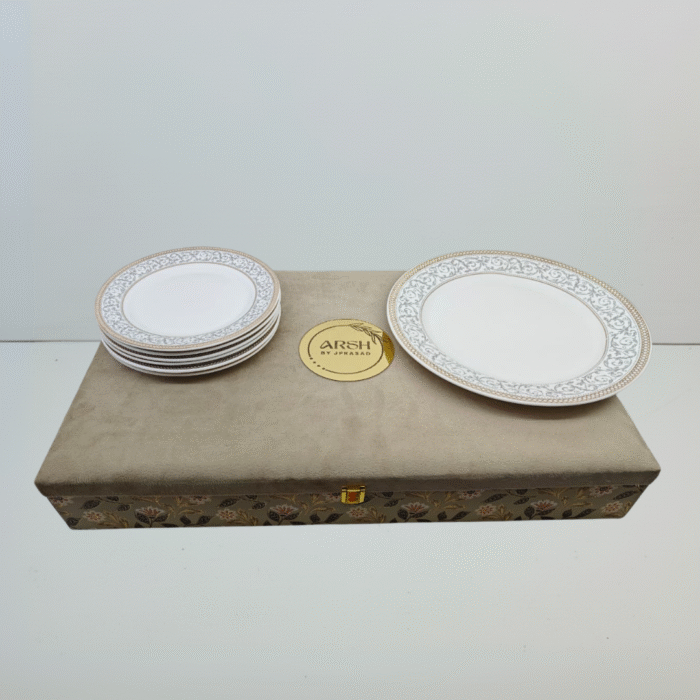Arsh Royale, Grey & Gold Snack Set, Premium Ceramic Snack Set, 7 pieces - Image 2
