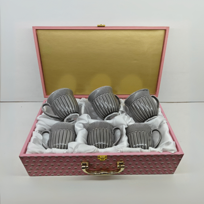 Arsh Tea / Coffee Mugs, Set of 6, 180 ml, Luxury Box Packing with briefcase handle, Pearl Grey - Image 2