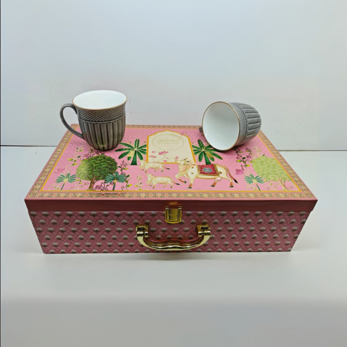 Arsh Tea / Coffee Mugs, Set of 6, 180 ml, Luxury Box Packing with briefcase handle, Pearl Grey - Image 3