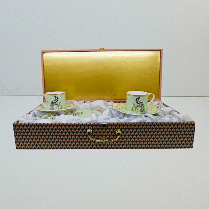 Arsh Regal Peacock Cup & Saucer Set, 160 ml, 12 pieces, Set of 6 Cup and 6 Saucers, Luxury Box Packing - Image 1