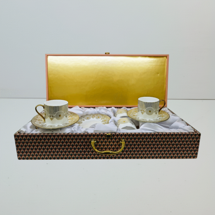 Arsh Majestic Gold Cup & Saucer Set, 160 ml, 12 pieces, Set of 6 Cup and 6 Saucers, Luxury Box Packing - Image 1