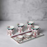 India Circus Snack Set - with Tea, Coffee Mugs and Snack Platter with Dip Bowl Set for Snacks, Hot Drinks, Gifting. Set of 7 pcs, Blushed Orchard - Image 2