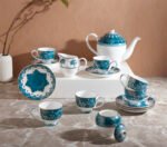 India Circus Tea Set, 15 pieces, 6 Cup 6 Saucer 1 Milk Pot 1 Sugar Pot 1 Tea Pot,  Oceanic Opulence