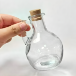 Kitchen Essential Olive Oil or Vinegar Bottle with Metal Holder and Cork Stoppers, Transparent, 180 ml, Set of 2 - Image 2