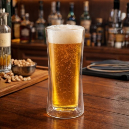 Double Wall Borosilicate Beer Glass, Insulated Wall Glass for Cold beverages including beer, juice, mocktails, 325 ml, Single Piece
