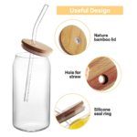 Mason Jars with Bamboo Lids and Straws, 540 ML, For Iced Coffee Cup,Smoothie Cups, Ideal for Bubble Tea, Single Piece, Glass Soda Can Jar - Image 2