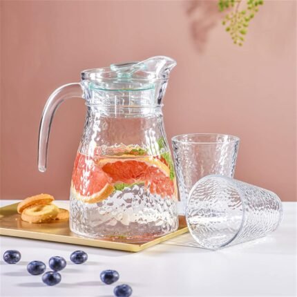 Elegant textured glass water jug with 1200 ml capacity, Glass Pitcher with Lid Water Jug, Single Piece