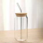 Mason Jars with Bamboo Lids and Straws, 540 ML, For Iced Coffee Cup,Smoothie Cups, Ideal for Bubble Tea, Single Piece, Glass Soda Can Jar - Image 3