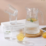 Elegant textured glass water jug with 1500 ml capacity, Glass Pitcher with Lid Water Jug, Single Piece - Image 3