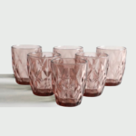 Pink Colored Crystal Diamond Cut Drinking, Premium Pink Transparent Lead Free Glass, 280 ml, Set of 6