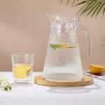 Elegant textured glass water jug with 1500 ml capacity, Glass Pitcher with Lid Water Jug, Single Piece