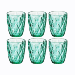 Green Colored Crystal Diamond Cut Drinking, Premium Green Transparent Lead Free Glass, 280 ml, Set of 6