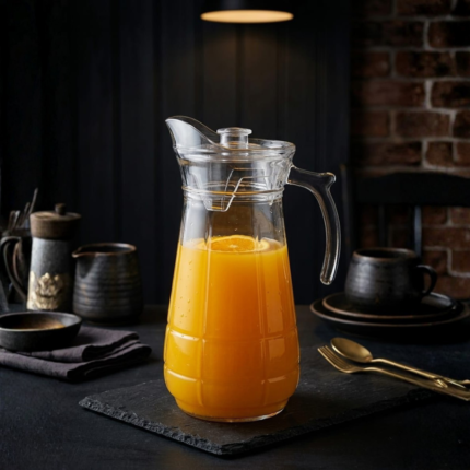 Elegant textured glass water jug with 1700 ml capacity, Glass Pitcher with Lid Water Jug, Single Piece