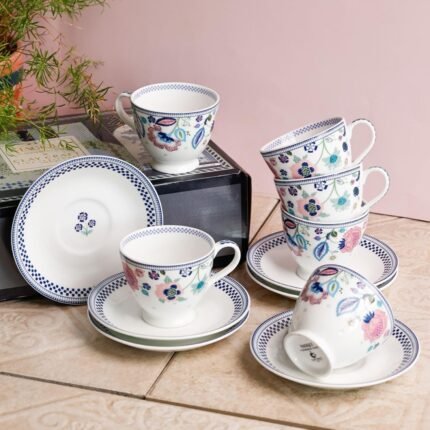 The Wishing Chair Cup Saucer Set, Indigo Chintz, 180 ml (SET OF 12 PIECES I.E. 6 CUPS + 6 SAUCER)