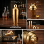 Stainless Steel, Cocktail Shaker with Built-in Strainer, Gold PVD, 750 ml, Single Piece - Image 2