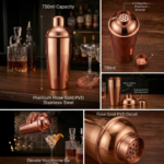 Stainless Steel, Cocktail Shaker with Built-in Strainer, Rose Gold PVD, 750 ml, Single Piece - Image 2