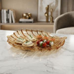 Glass Leaf Elegance Platter, Single Piece, Amber Color