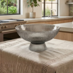 Smoky Grey Ribbed Glass Fruit Bowl, Single Piece - Image 2