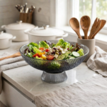 Smoky Grey Ribbed Glass Fruit Bowl, Single Piece - Image 3