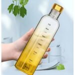 Premium Borosilicate Glass Water Bottle with Time Marker,  500ml, Yellow