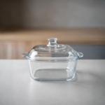 Square Glass Donga with Rounded Lid, 1500 ml, Single Piece, Transparent Glass