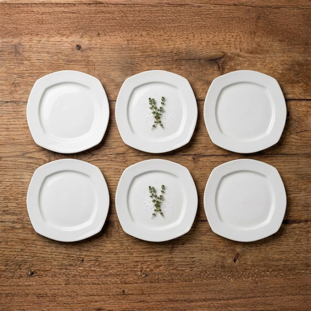 2 Square Shape Full Plate in 11", Ceramic, Zen Shape, Set of 6, Plain White - Image 1