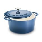 TRAMONTINA Bestow Round Dutch Oven 3.3L with Lid,  Enameled Cast Iron Casserole Pot & Biryani Pot , Blue, Single Piece