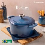 TRAMONTINA Bestow Round Dutch Oven 3.3L with Lid,  Enameled Cast Iron Casserole Pot & Biryani Pot , Blue, Single Piece - Image 4