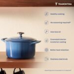 TRAMONTINA Bestow Round Dutch Oven 3.3L with Lid,  Enameled Cast Iron Casserole Pot & Biryani Pot , Blue, Single Piece - Image 3