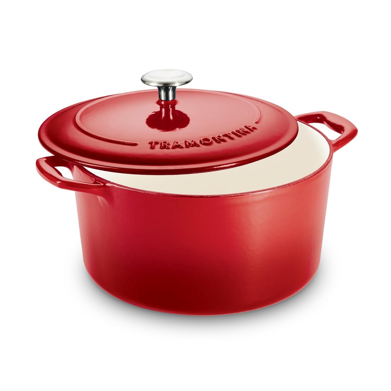 3.3 Red Round_1 TRAMONTINA Bestow Round Dutch Oven 3.3L with Lid, Enameled Cast Iron Casserole Pot & Biryani Pot , Green, Single Piece - Image 1