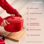 TRAMONTINA Bestow Round Dutch Oven 3.3L with Lid,  Enameled Cast Iron Casserole Pot & Biryani Pot , Green, Single Piece - Image 4