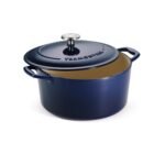 TRAMONTINA Bestow Round Dutch Oven 5.2L with Lid,  Enameled Cast Iron Casserole Pot & Biryani Pot , Blue, Single Piece