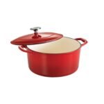 TRAMONTINA Bestow Round Dutch Oven 5.2L with Lid,  Enameled Cast Iron Casserole Pot & Biryani Pot , Red, Single Piece