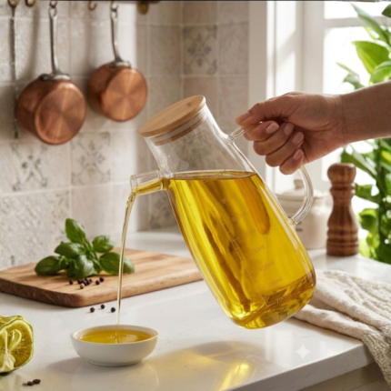 Premium Glass Oil Dispenser with Silicone-Tip Spoutm 1000 ml, Single Piece