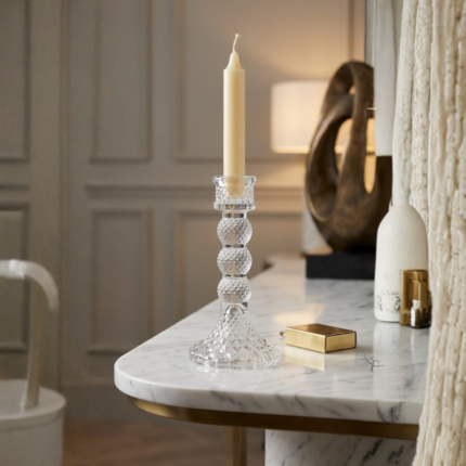 Elegant Crystal-Cut Glass Candle Stand, 6 inch, Single Piece