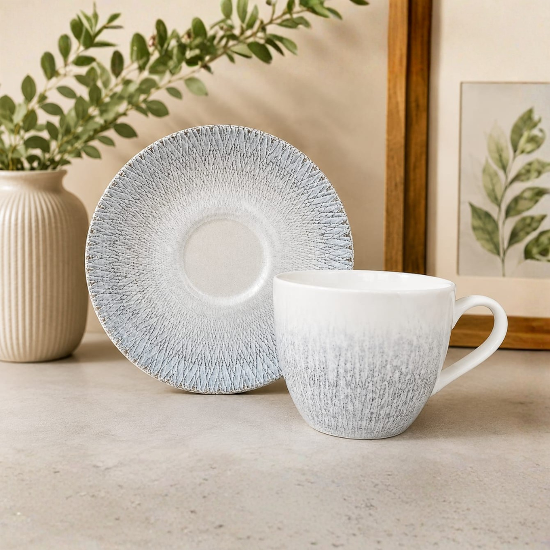 1 24 piece Clay Craft Digitally Printer Exclusive Ceramic cup and saucer set , Ocean Whisper, 200 ml (12 CUPS + 12 SAUCER) - Image 1