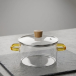 Modern 1200ml Borosilicate Glass Casserole with Amber Handles, Single Piece Packing