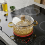 Modern 1200ml Borosilicate Glass Casserole with Amber Handles, Single Piece Packing - Image 3