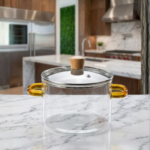 Modern 1600ml Borosilicate Glass Casserole with Amber Handles, Single Piece Packing - Image 2
