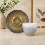 24 piece Clay Craft Digitally Printer Exclusive Ceramic cup and saucer set , Molten Earth, 200 ml (12 CUPS + 12 SAUCER)