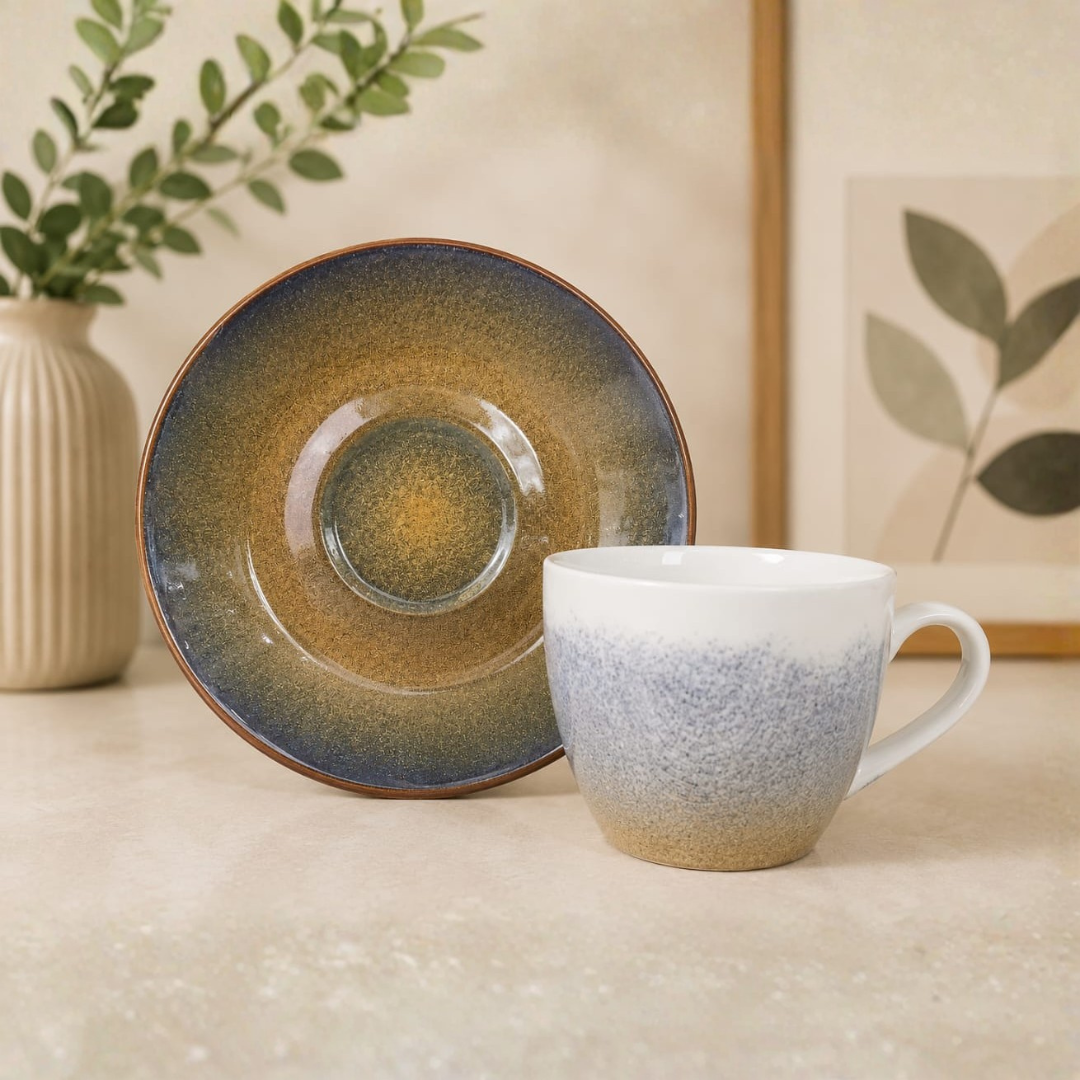 3 24 piece Clay Craft Digitally Printer Exclusive Ceramic cup and saucer set , Molten Earth, 200 ml (12 CUPS + 12 SAUCER) - Image 1