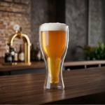Double Wall Inverted Beer Bottle Glass, Insulated Wall Glass for Cold beverages including beer, juice, mocktails, 265 ml, Single Piece