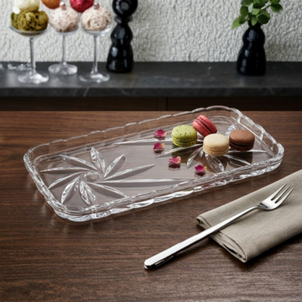 Luxe Rectangular Crystal Glass Serving Platter (14" x 7"), Single Piece