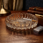 Premium 7-Inch Crystal-Cut Glass Ashtray , Single Piece