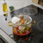 Modern 1200ml Borosilicate Glass Casserole with Amber Handles, Single Piece Packing - Image 2